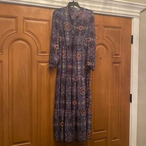 Boho navy long tiered dress sz M